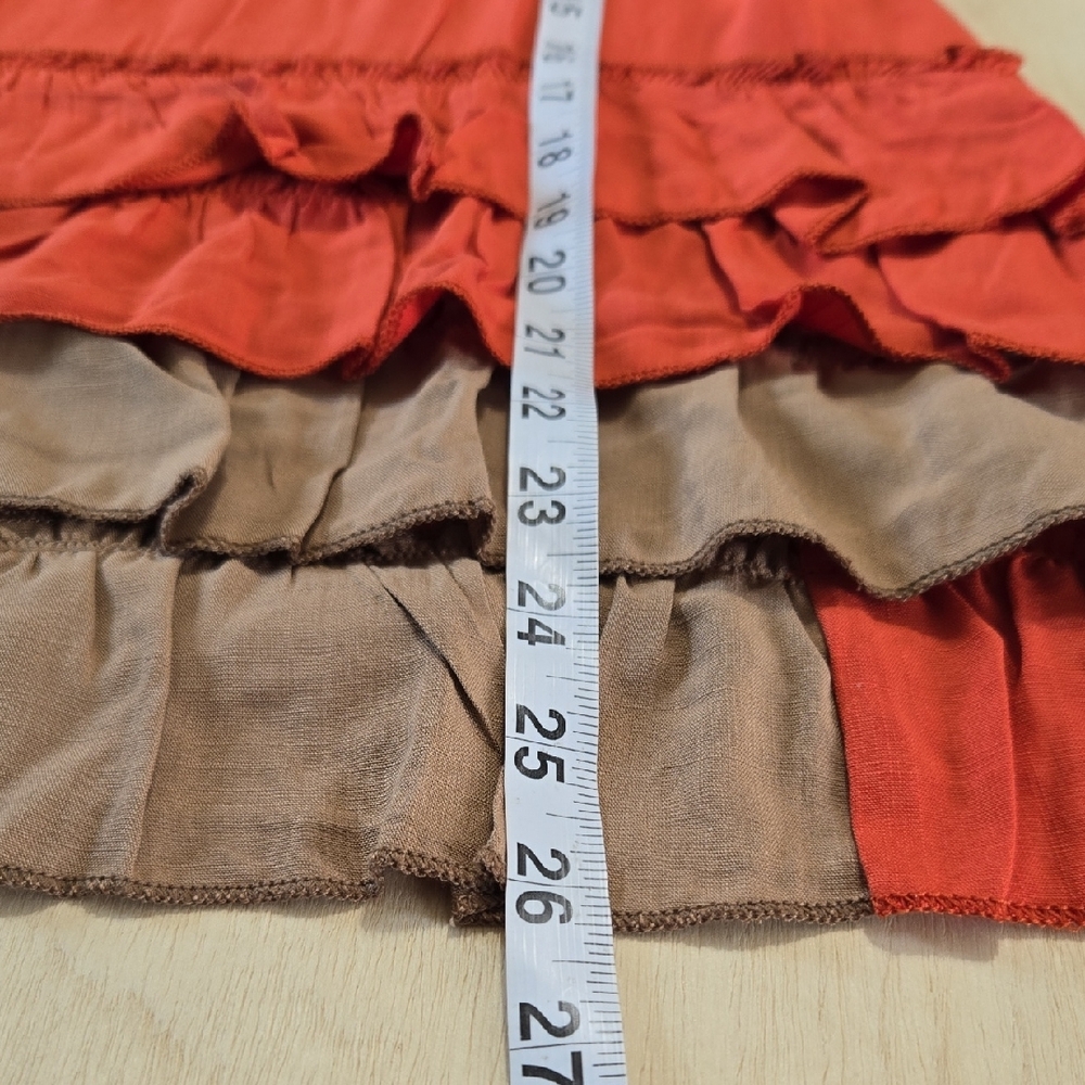 Yxxx NWT Yak & YETI Tiered Ruffled Colorblock Tank Top Sm Md Lg Coral Tan V-Neck - Picture 6 of 9